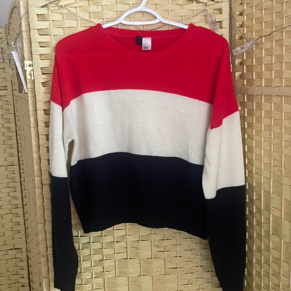 Red, White, and Navy H&M Cropped Sweater